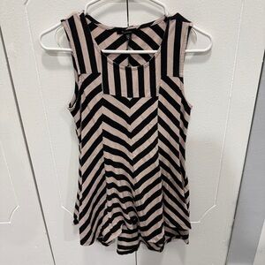 Monteau Black and Tan Stripped Peplum Tank Top